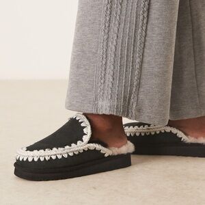 Mou Black Suede Eskimo Slippers Slides